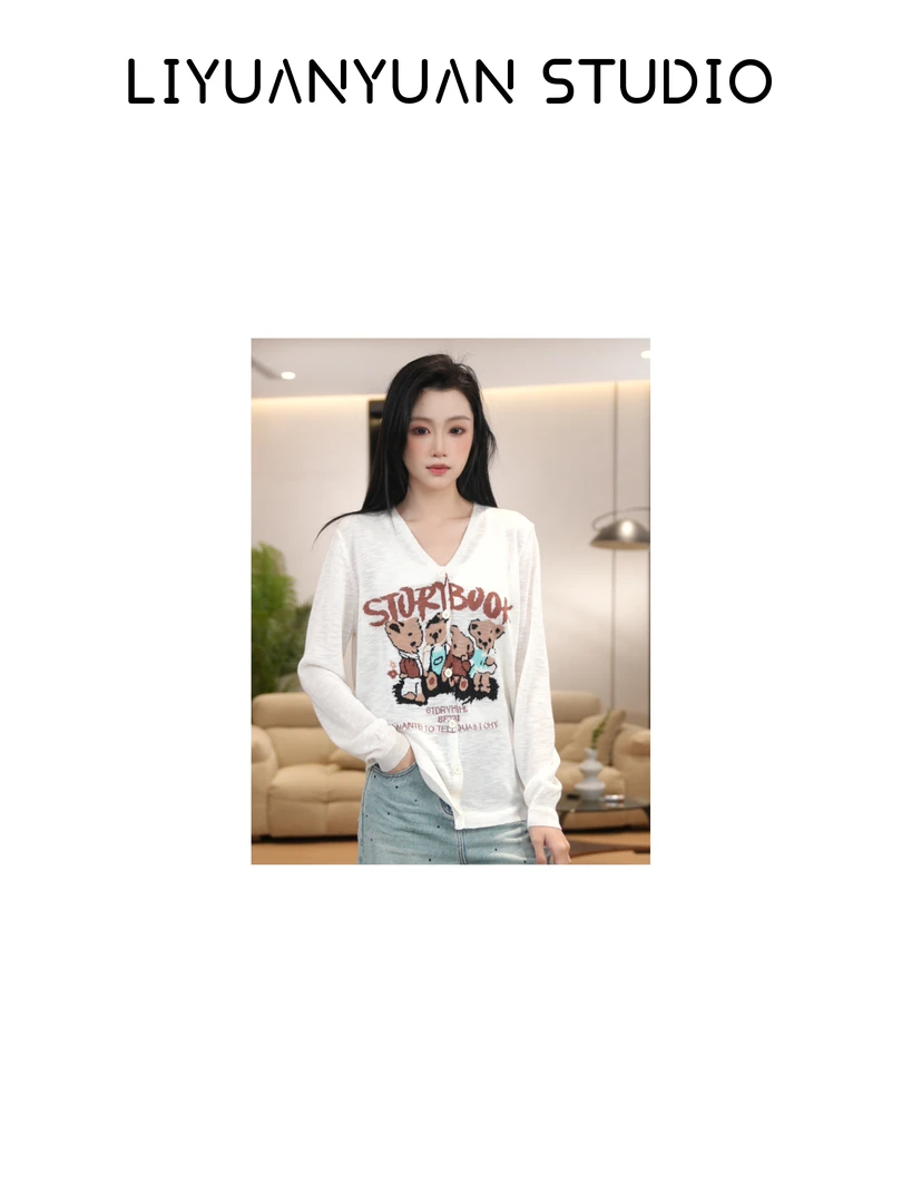 【元元】 -2025 时尚新款字母印花动漫减龄显瘦百搭长袖上衣 1576