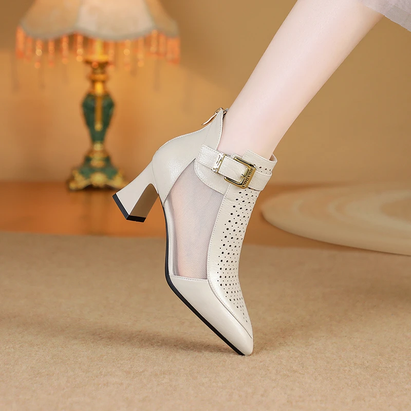 GLS/春/夏季9145/牛皮/34-42/气质优雅百搭洞洞网纱扣件时装网靴