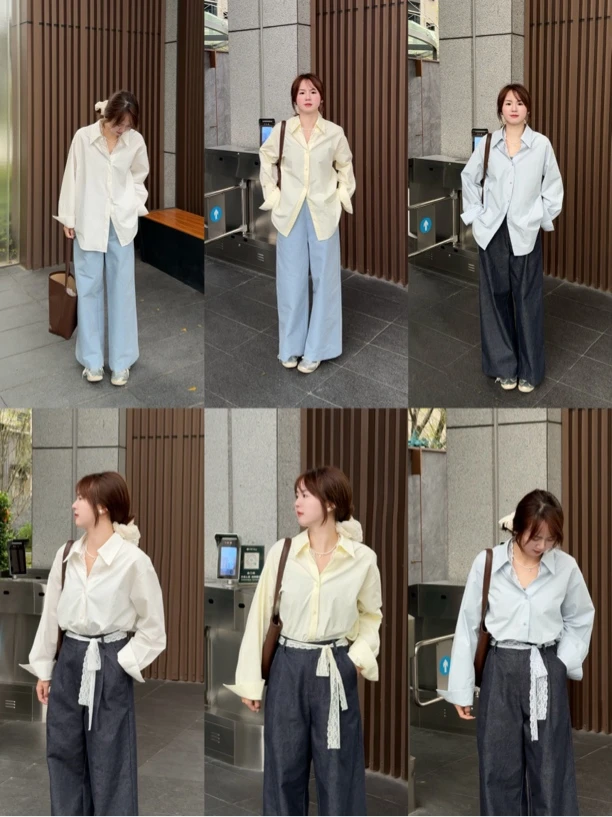 PP • 法式气质蕾丝飘带衬衫女复古叠穿宽松长袖上衣(配同色蕾丝)