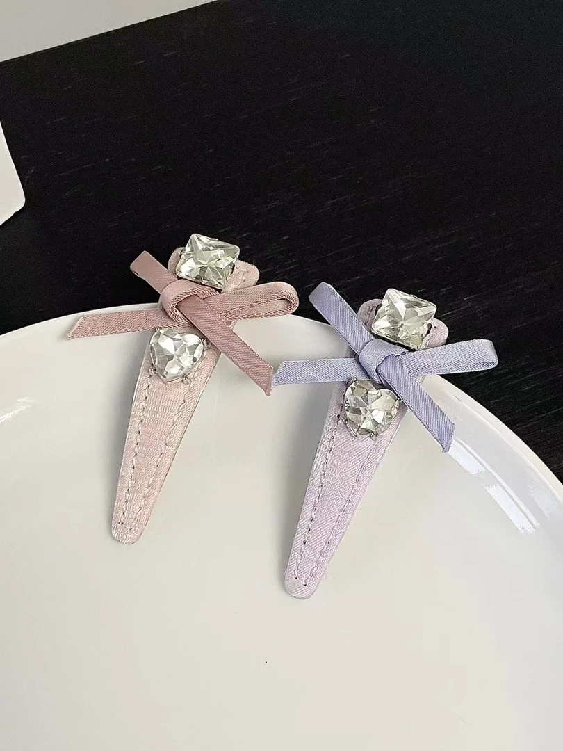 乖乖发饰GUAIG蝴蝶结带钻一字刘海发夹