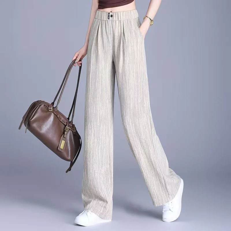 6818# 2025夏季新款窄版阔腿裤高腰显瘦休闲直筒薄款女裤