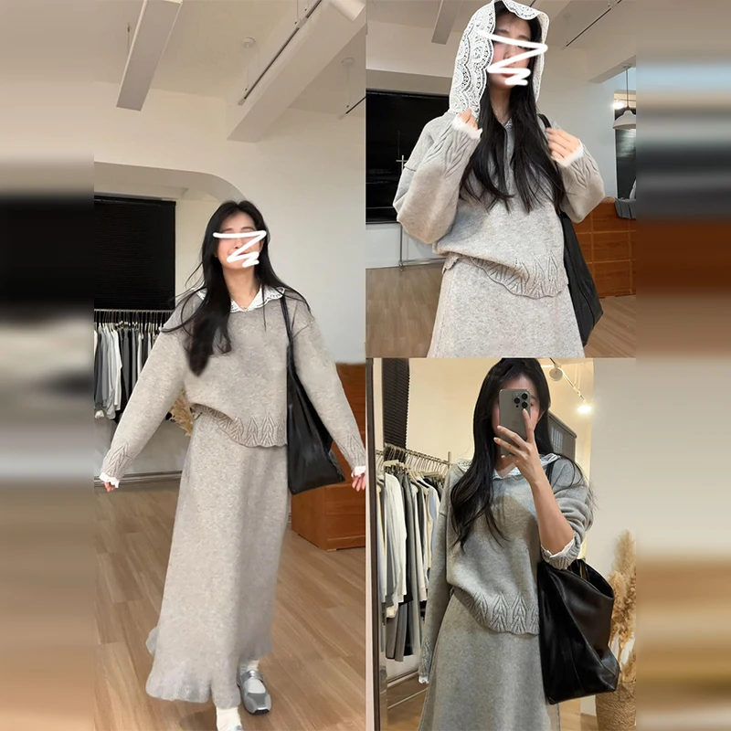 8713新款小个子香风miu系穿搭连衣裙子女春夏慵懒风针织套装长裙