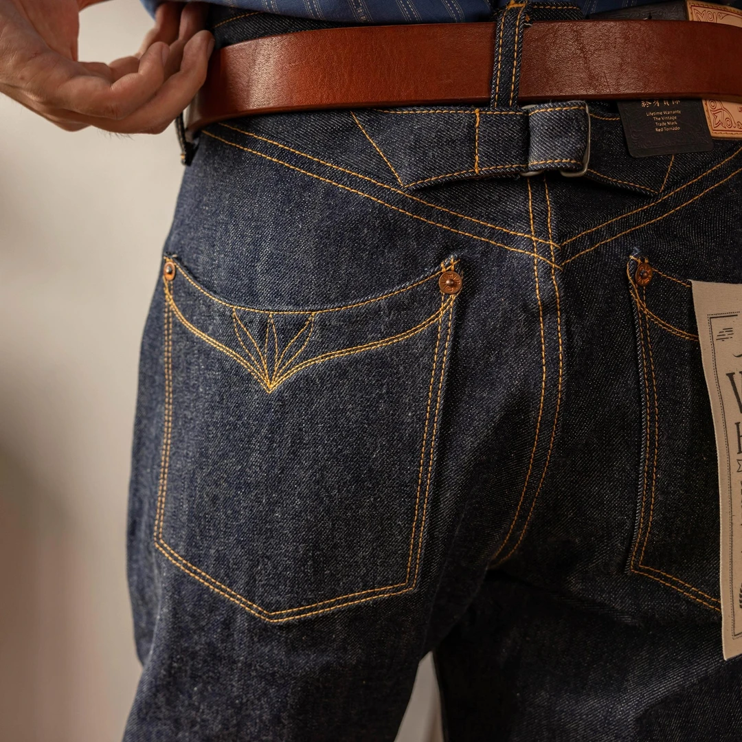 大码美式复古中高腰宽松直筒牛仔裤男士春秋阿美咔叽赤耳丹宁长裤