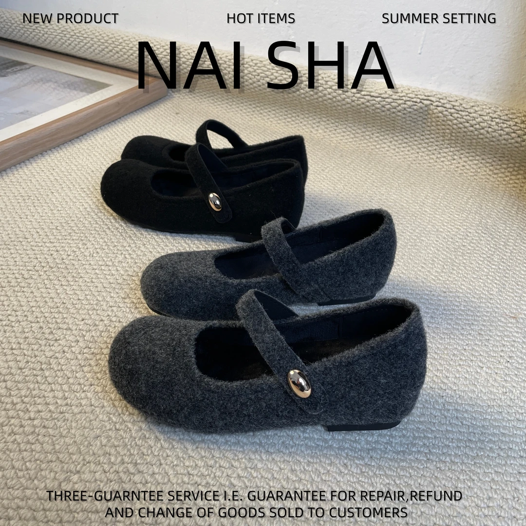 3334小码5cm内增高加绒玛丽珍不掉跟单鞋秋冬季圆头软底防滑女鞋