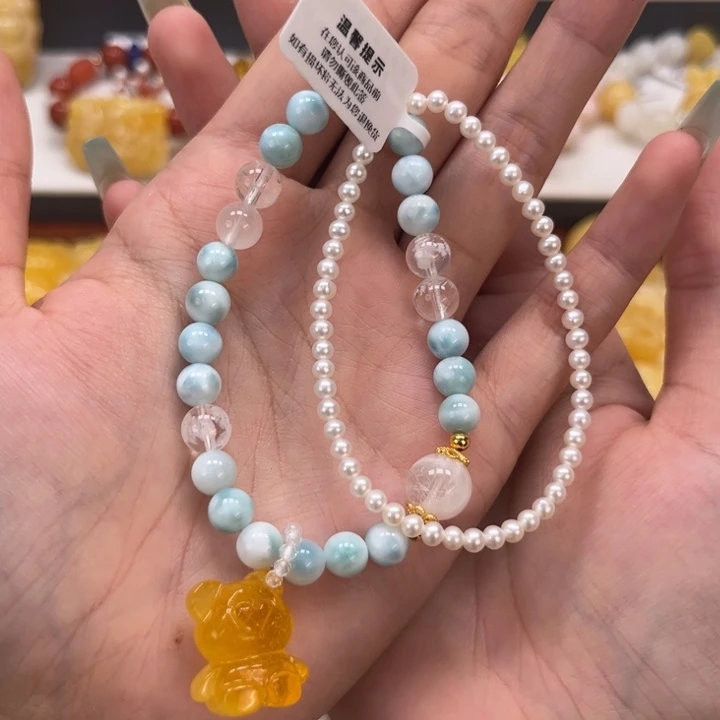 琥珀颈饰未镶嵌小熊手串