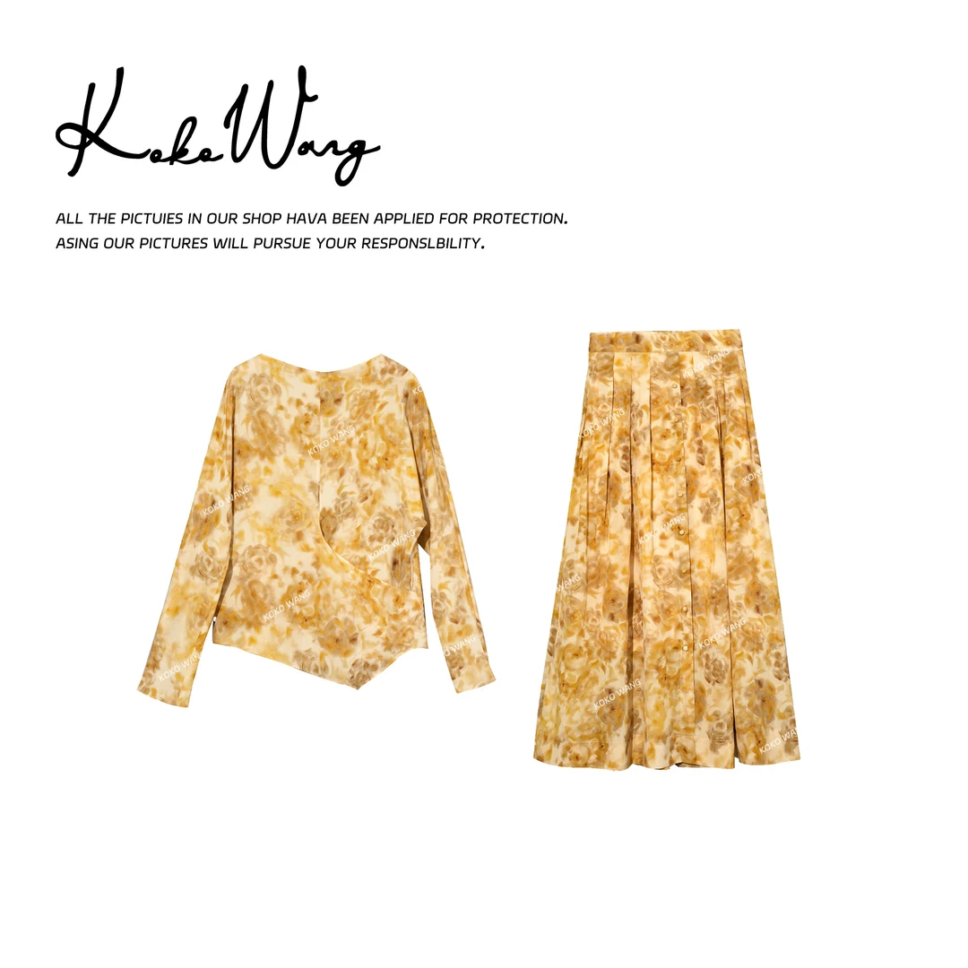 KOKOWANG轻奢减龄时尚碎花14姆米桑蚕丝上衣半裙套装525895D01T43