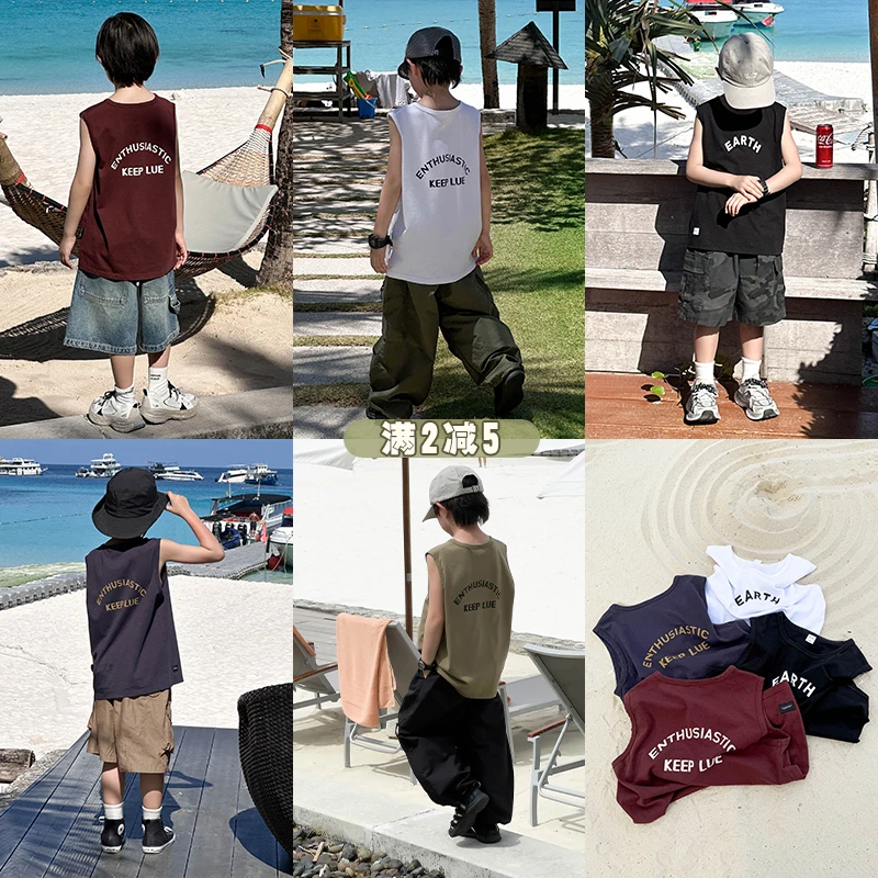 【现货】略略童装儿童夏款纯棉透气基础款字母背心252MJ3533