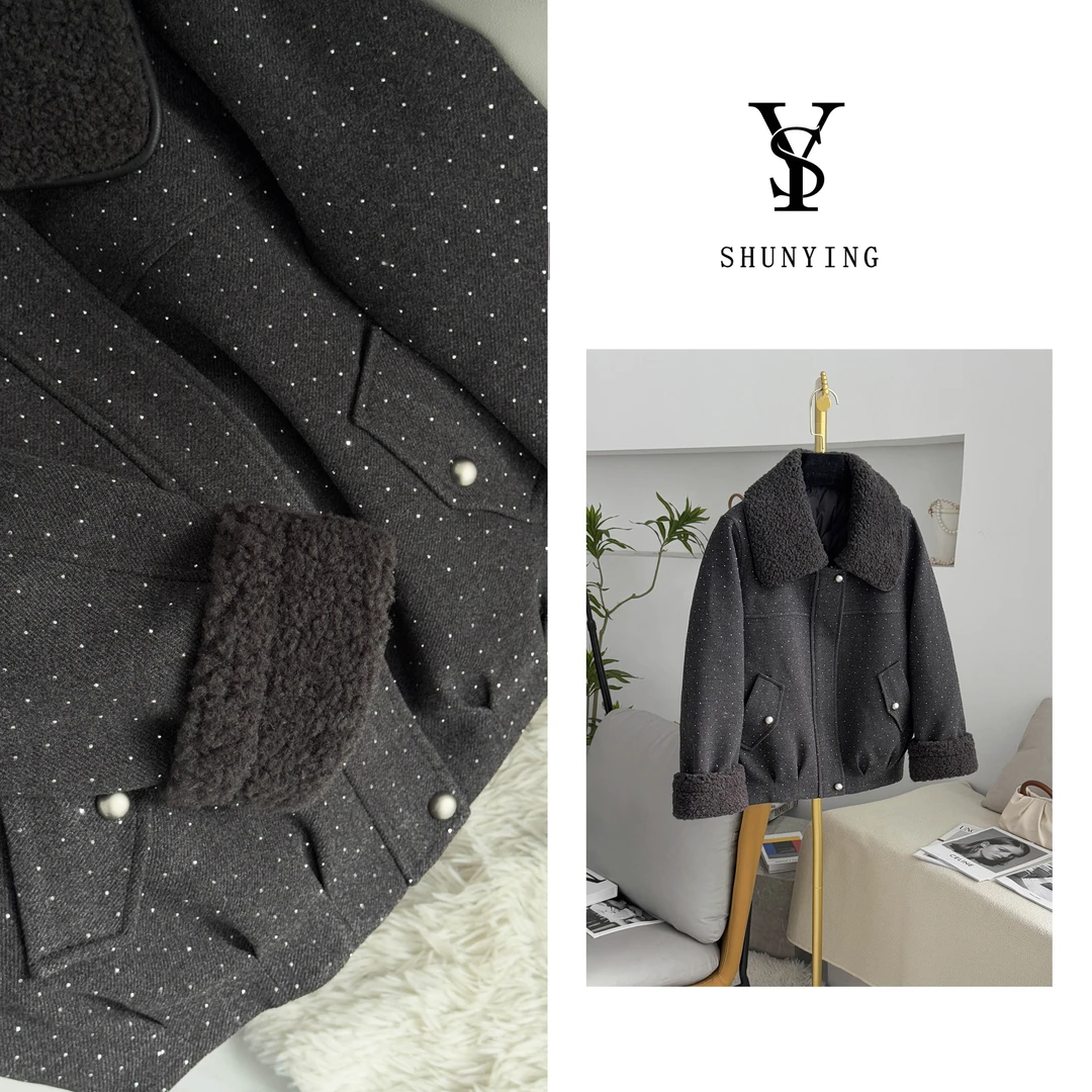 【仟娜】舒适有型~复古高级感设计感拼接毛领羽绒服外套SY66YRF925