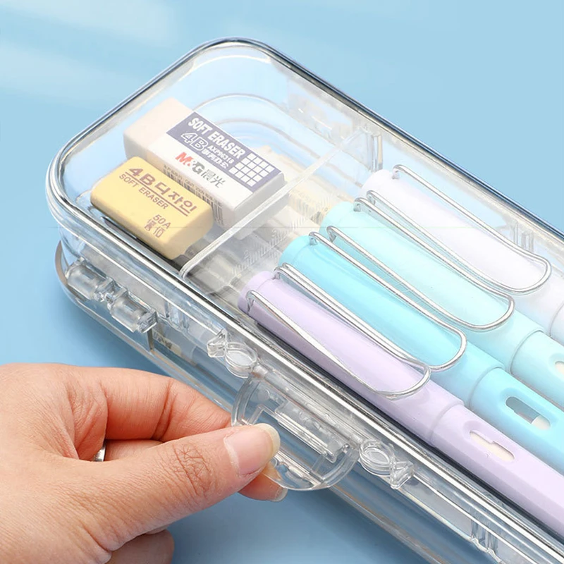 2025新款双层亚克力透明笔盒大容量多功能小学生男女通用可定制图