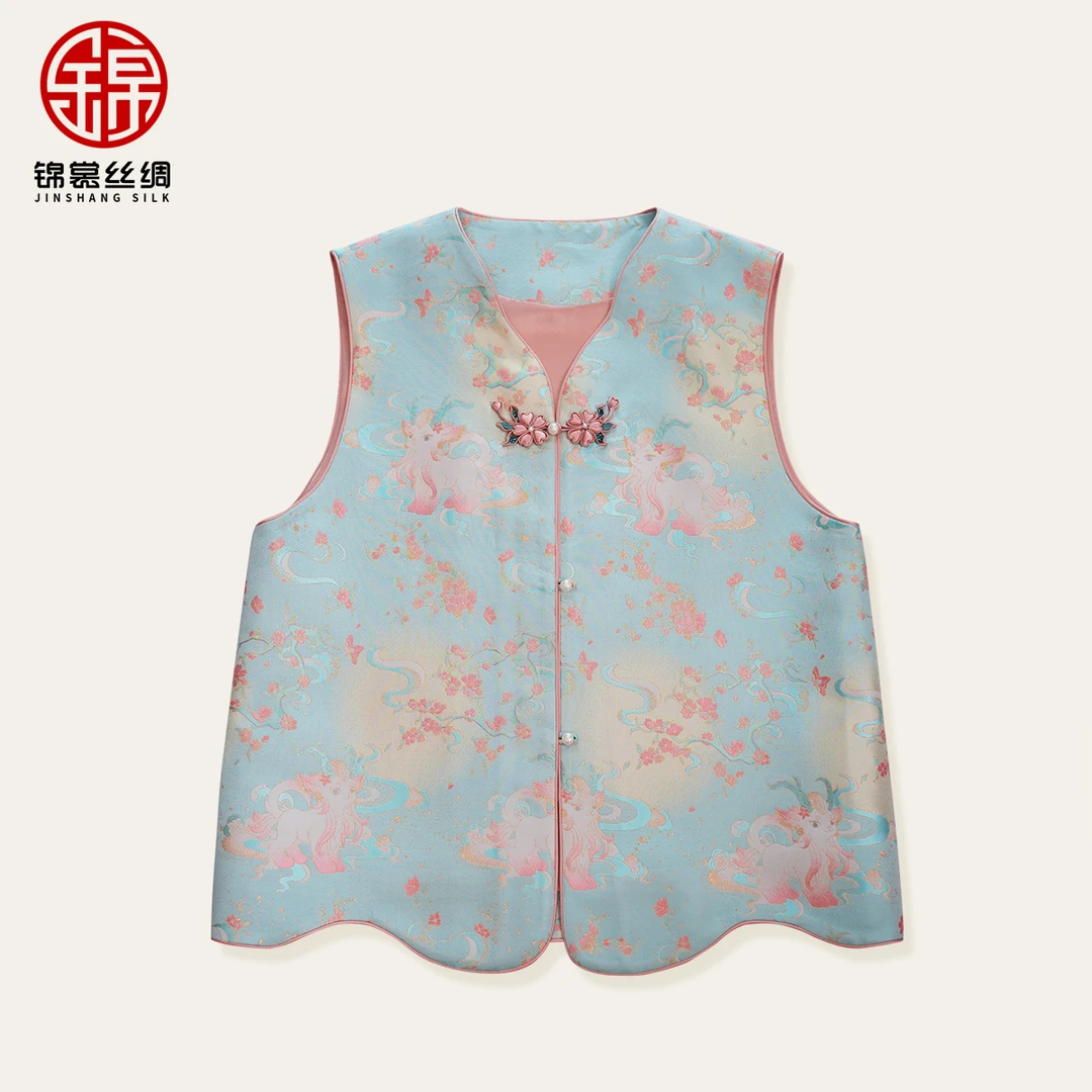 锦裳丝绸【白泽】李德喜宋锦马甲桑蚕丝非遗织金国风女装新品秋装