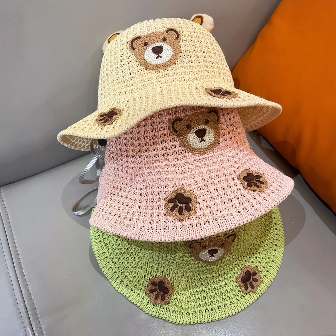 儿童遮阳帽夏季男女童草帽小孩防晒儿童遮阳帽 宝宝针织渔夫帽