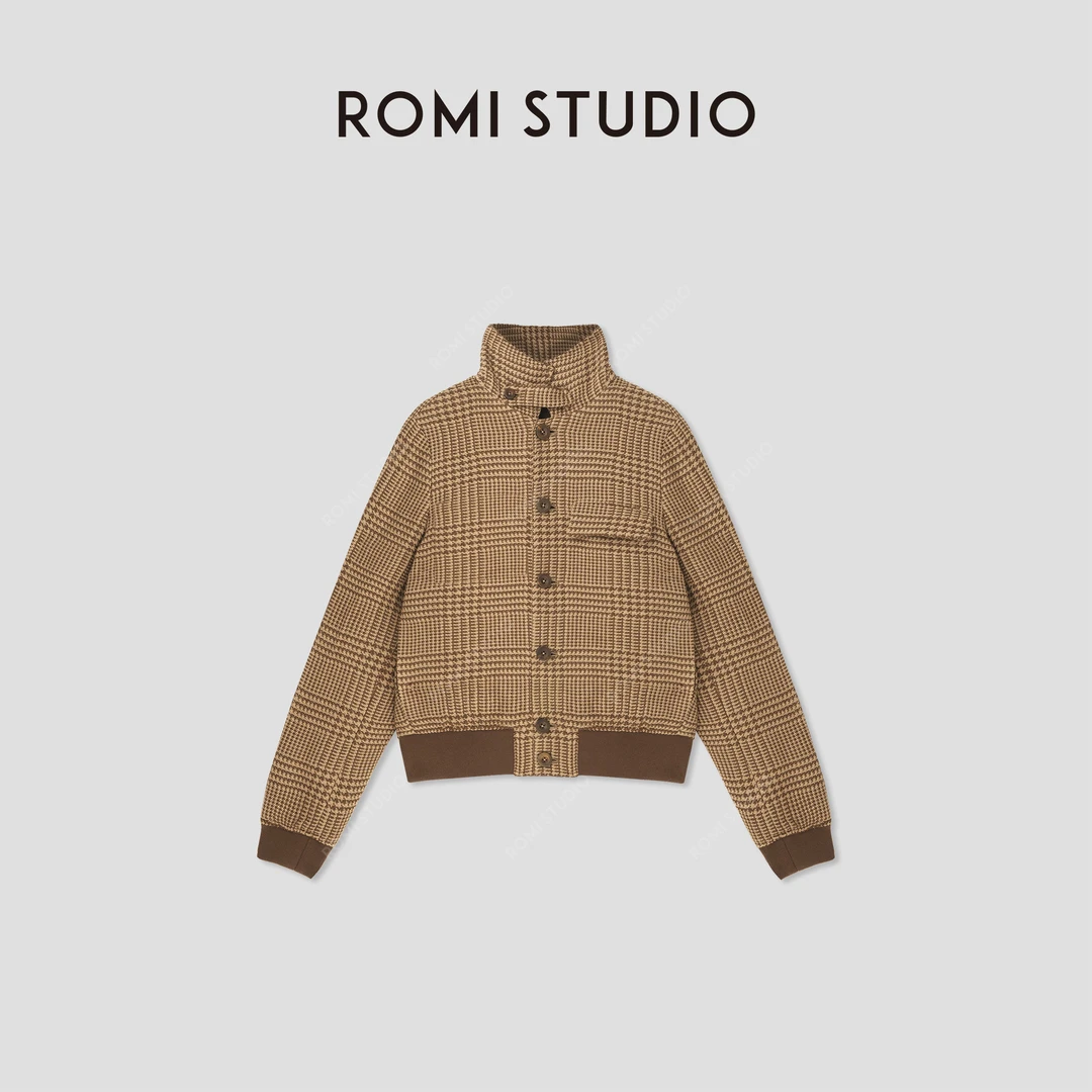 ROMI STUDIO“old money”精纺短款立领格纹夹克外套23AWW529