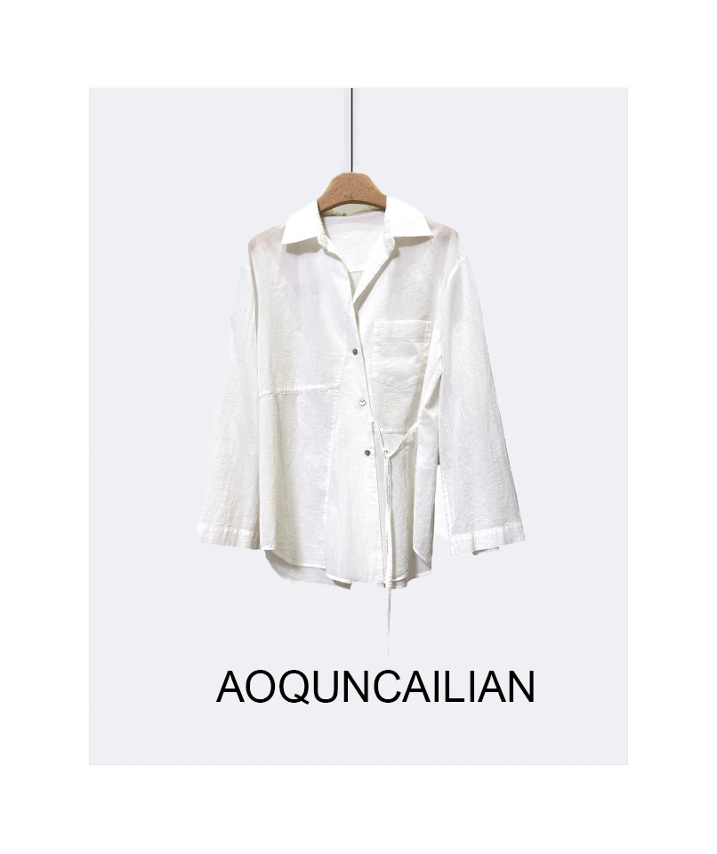 AoQunCaiLian夏季新款设计感小众翻领衬衫GG6016