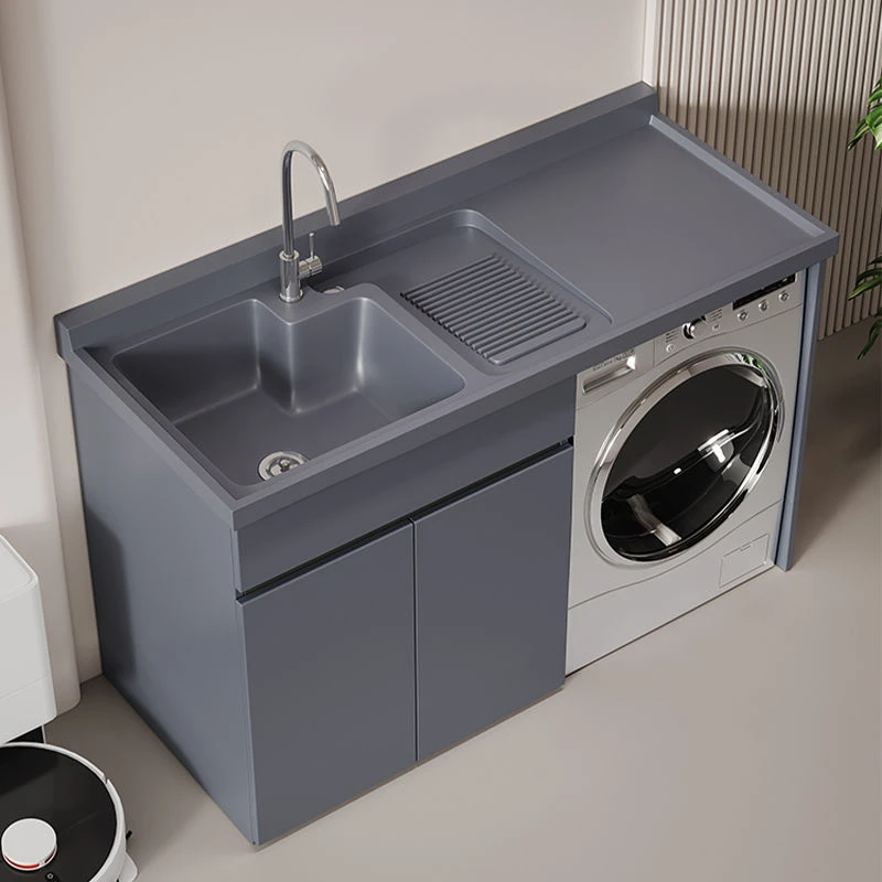 蜂窝铝阳台洗衣柜一体台盆洗衣槽带搓板滚筒洗衣机柜组合切角定制