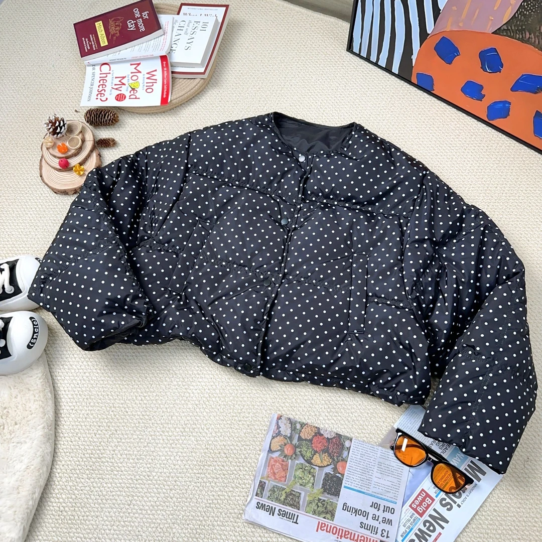 2024年秋季新款时尚百搭波点加厚长袖厚外套7877