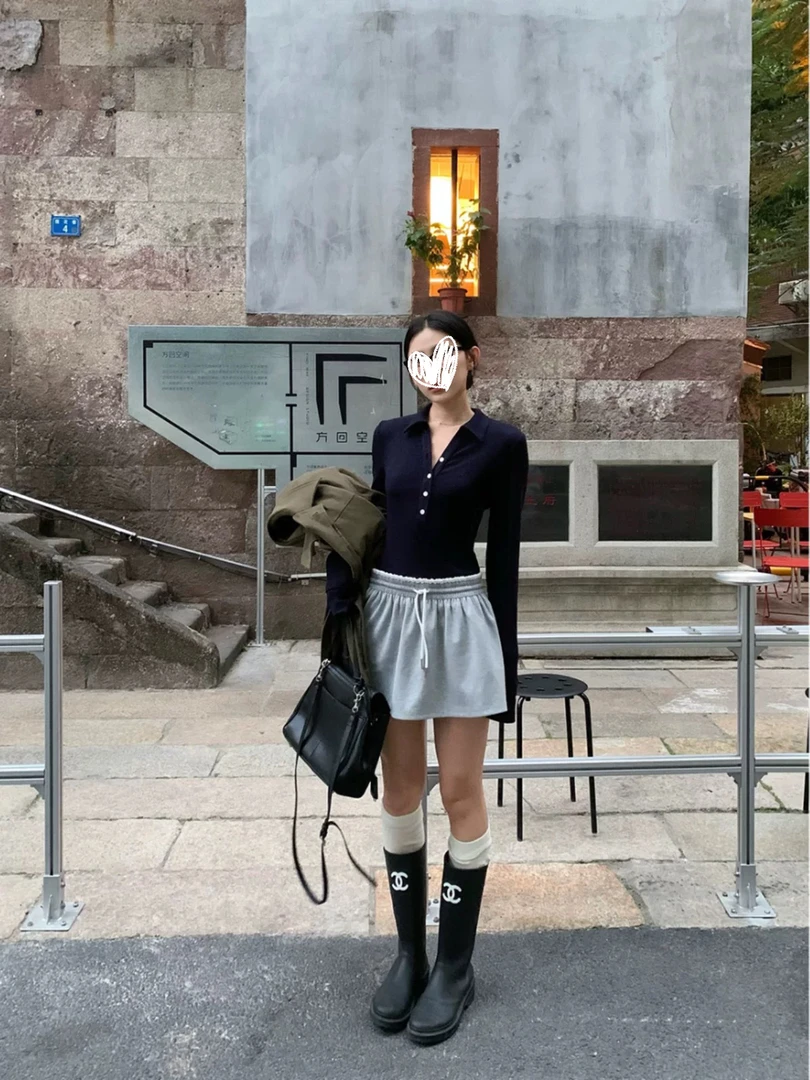 芭蕾少女 miu系撞色拼接收腰显瘦假两件连衣裙C 8323#