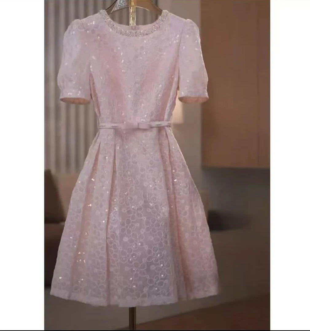 B014短袖高弹力夏季印花夏天连衣裙名媛晚礼服优雅山本风