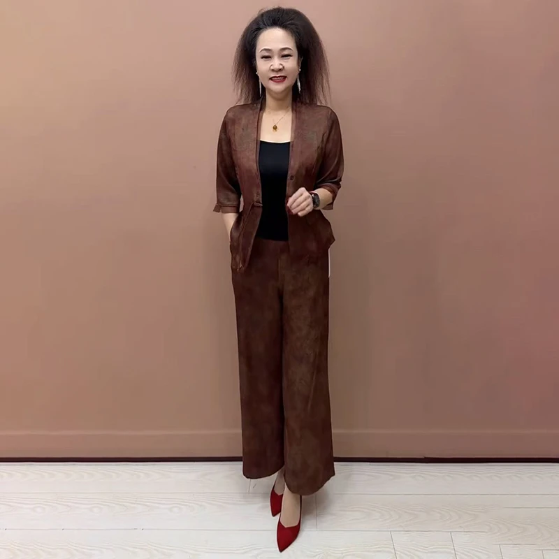 一粒扣女士正装小西服休闲百搭时尚洋气妈妈西装+阔腿裤两件套女