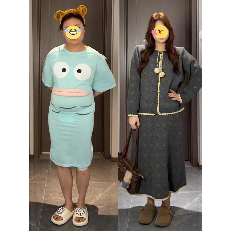 秋冬穿搭一整套胖妹妹韩版系带针织开衫两件套大码显瘦半身裙套装