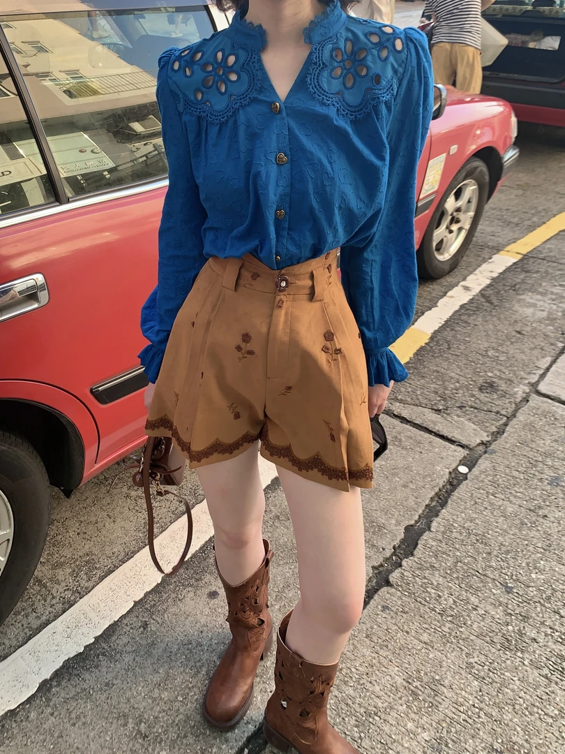 现货【一生罗曼】法式新款女休闲出勤气质洋气薄款阔腿短裤K706