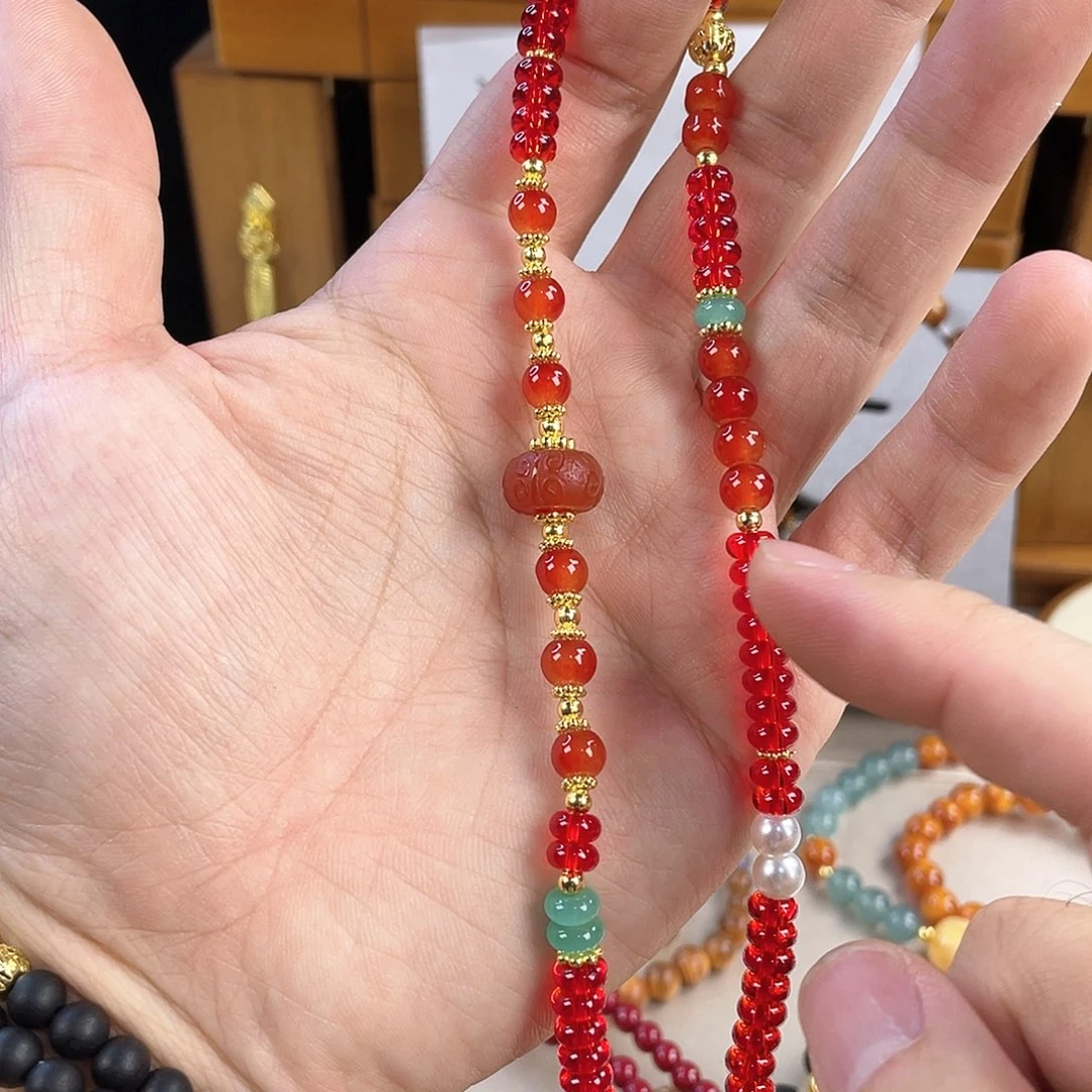 南红玛瑙手饰银S925镀金镶嵌