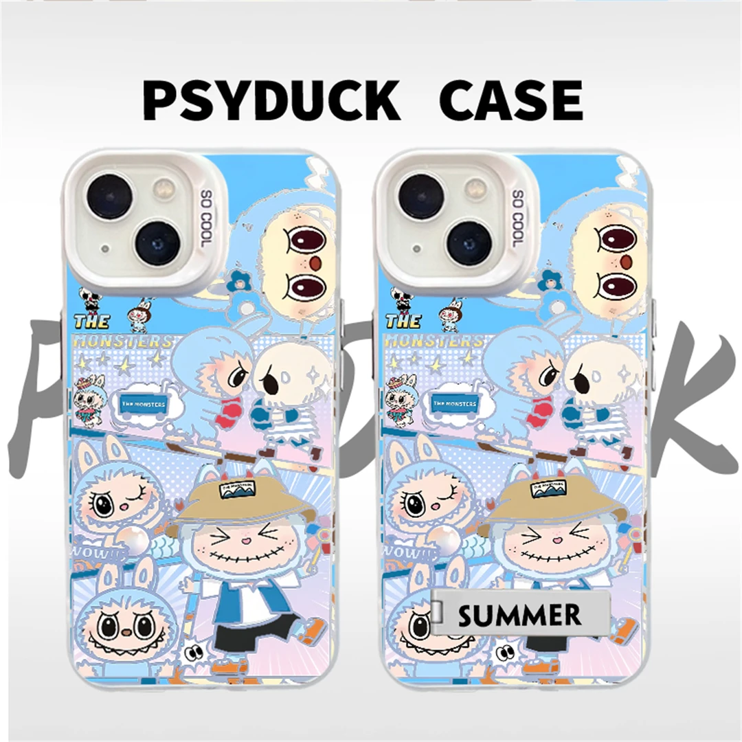 适用苹果华为一加小米蓝色帽子拉布布彩银白底卡通动漫防摔手机壳