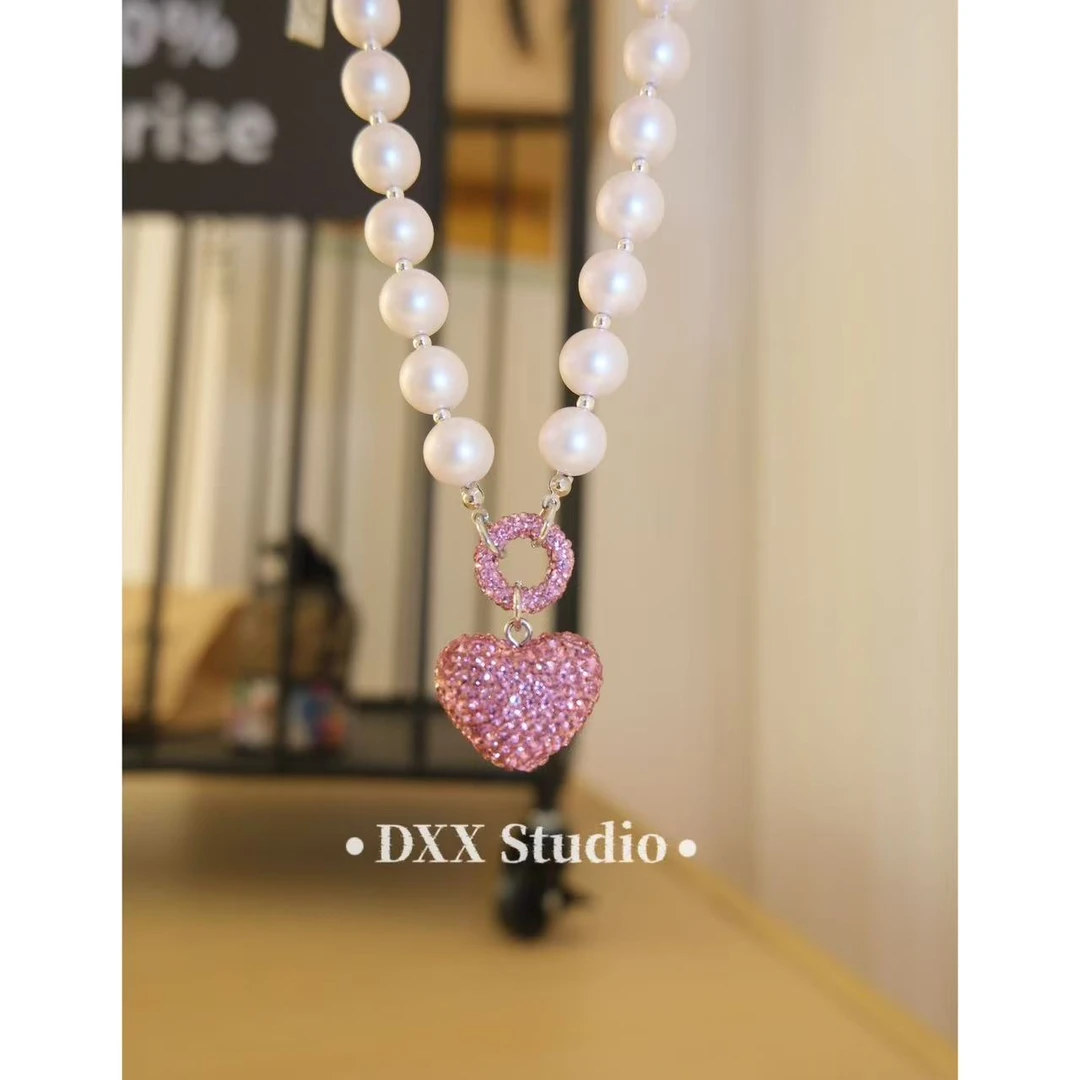 铜合金仿珍珠项链 小众设计桃心贝珠项链47248