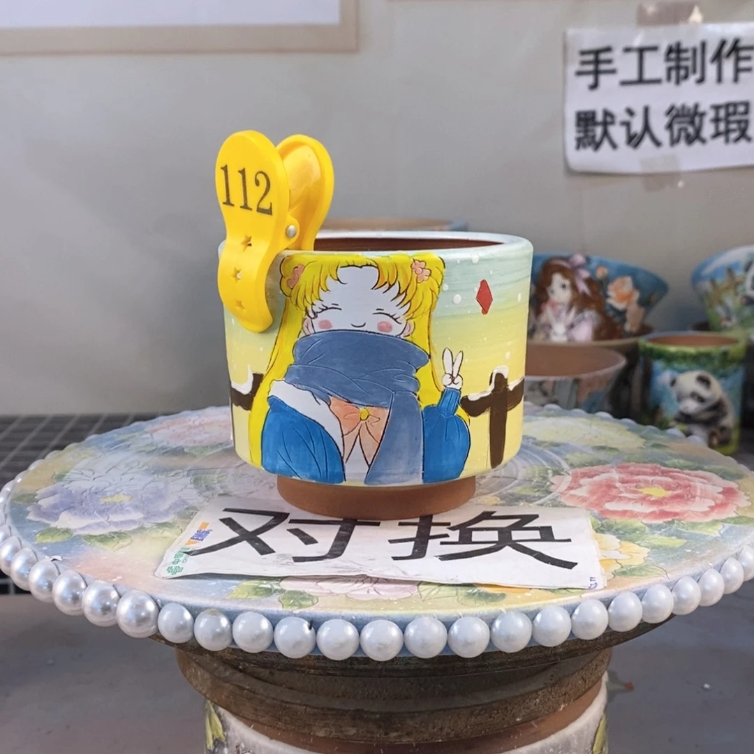 紫砂花盆真****6红陶手绘花盆