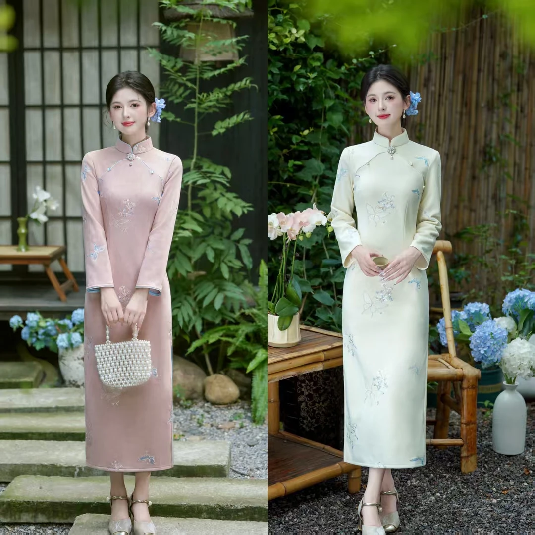 青未了【倾娇】迎秋季上新款麂皮绒中国风改良日常双色旗袍 衣长120