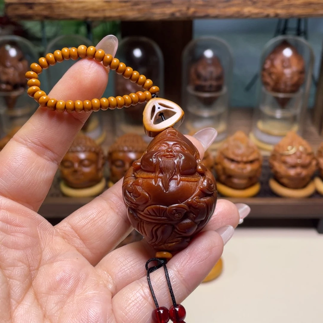 佛螺菩提吊坠玉华财神手把件