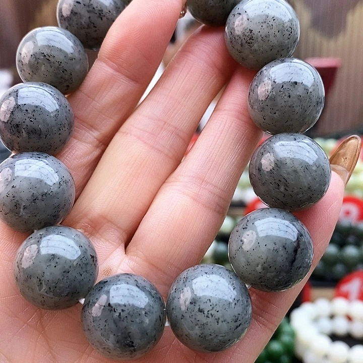 和田玉未镶嵌手链卡16白肉点墨青花