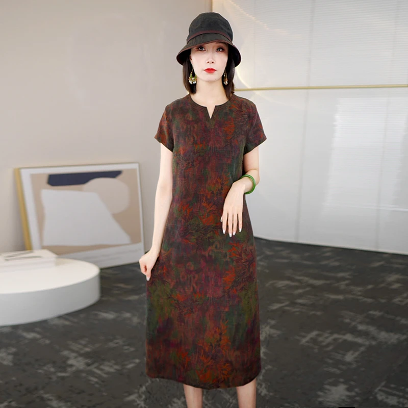 夏季2025年浪漫大牌杭州香云纱真丝连衣裙女气质妈妈桑蚕丝裙子
