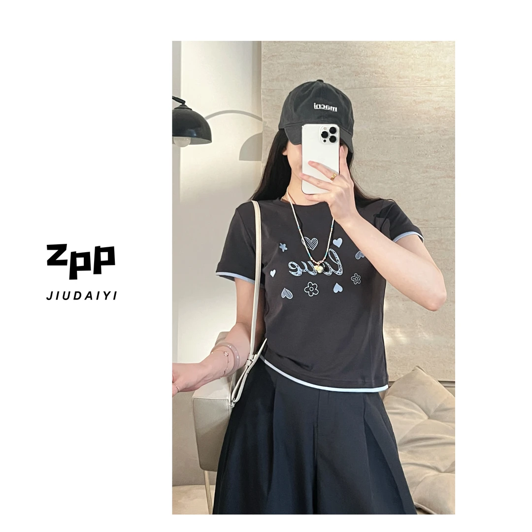 玖黛衣现货【爱心T】新款韩版爱心印花显瘦百搭短袖T恤TXP40437