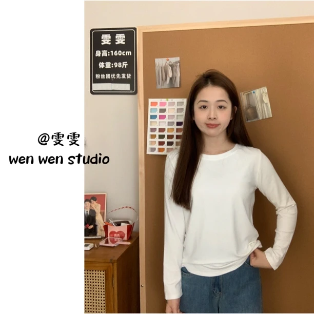 【雯雯】韩系春款韩版百搭显瘦圆领T恤