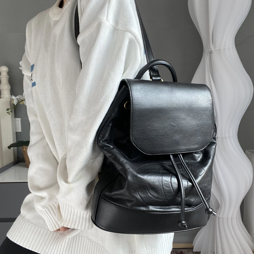 95新 Chanel/香奈儿 【可】 黑金牛皮子母背包00 1162