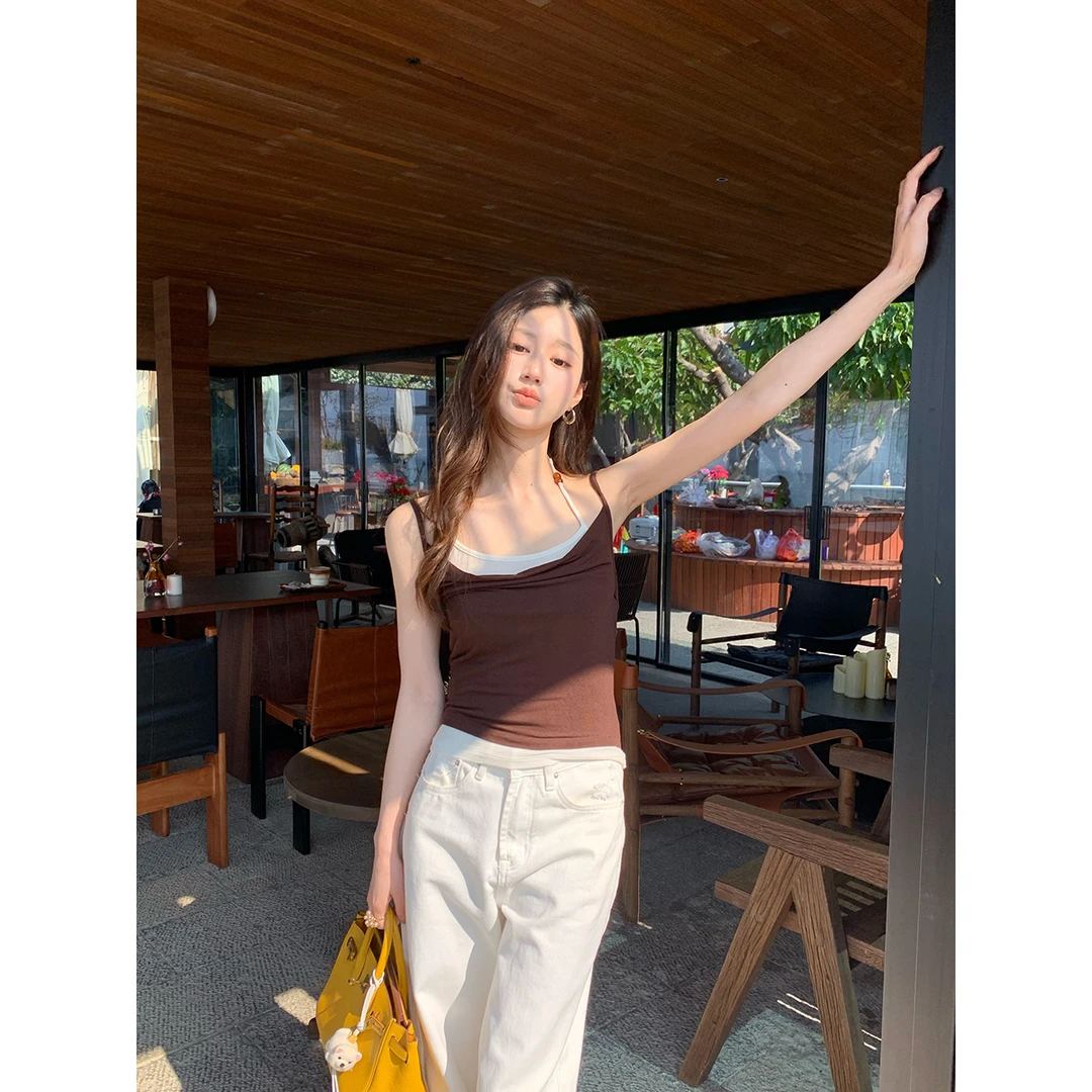 FORNI 巧思乍现 天丝绵羊毛休闲叠穿吊带百搭女士背心打底