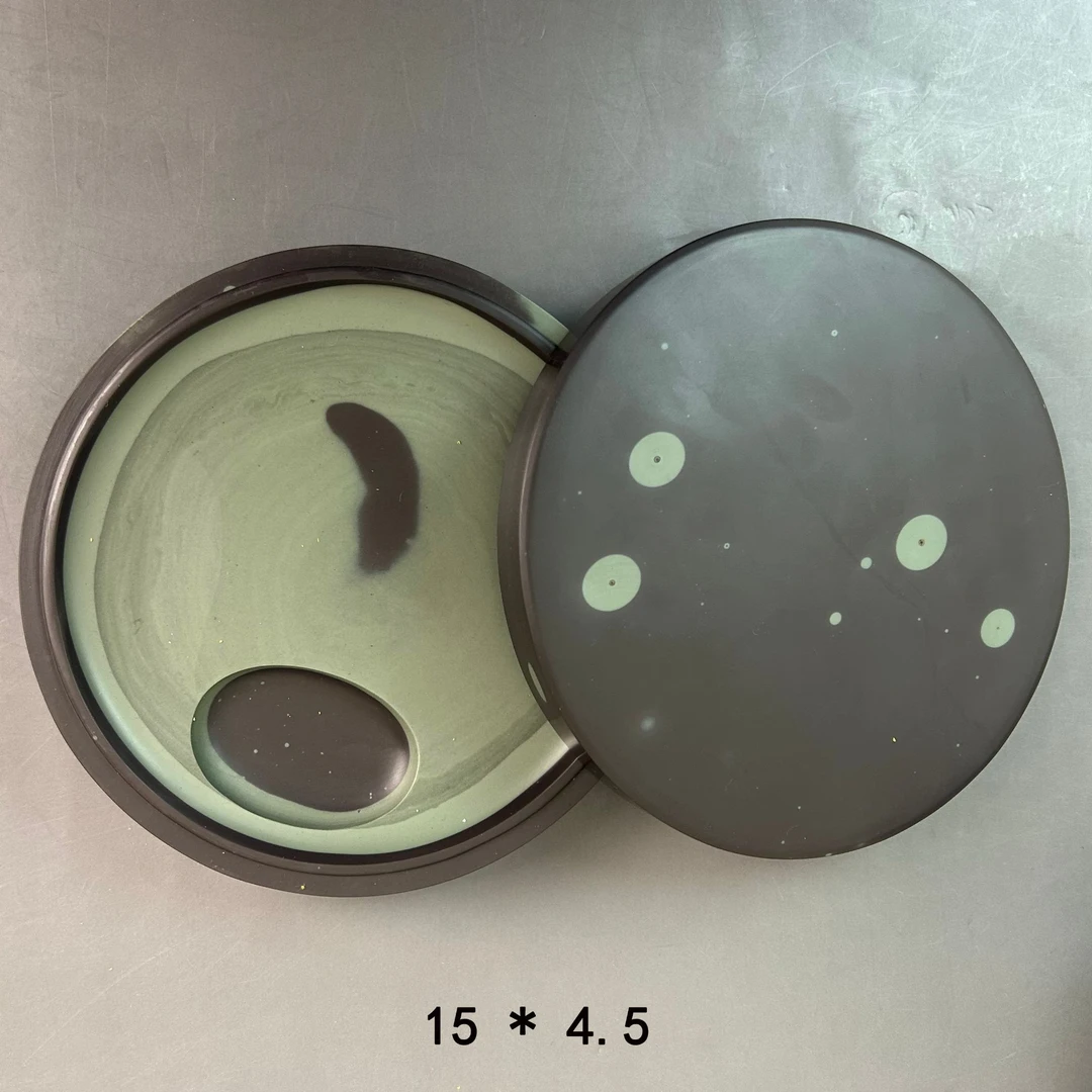 天然永仁苴却圆形实用绿膘底眼石盖砚