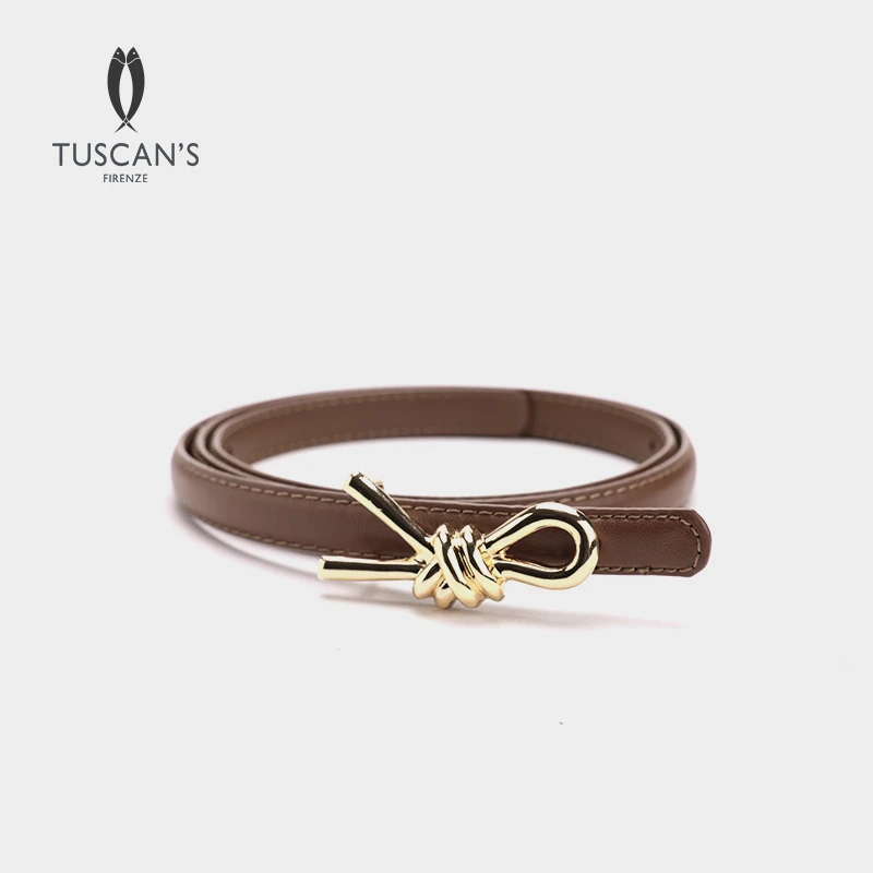 TUSCAN'S简约百搭装饰女士真皮细款腰带皮带时代双鱼箱包配件