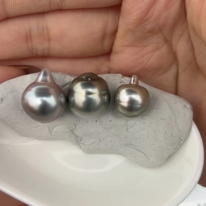 定制海水珍珠未镶嵌裸珠10-14mm铂金灰裸珠三颗