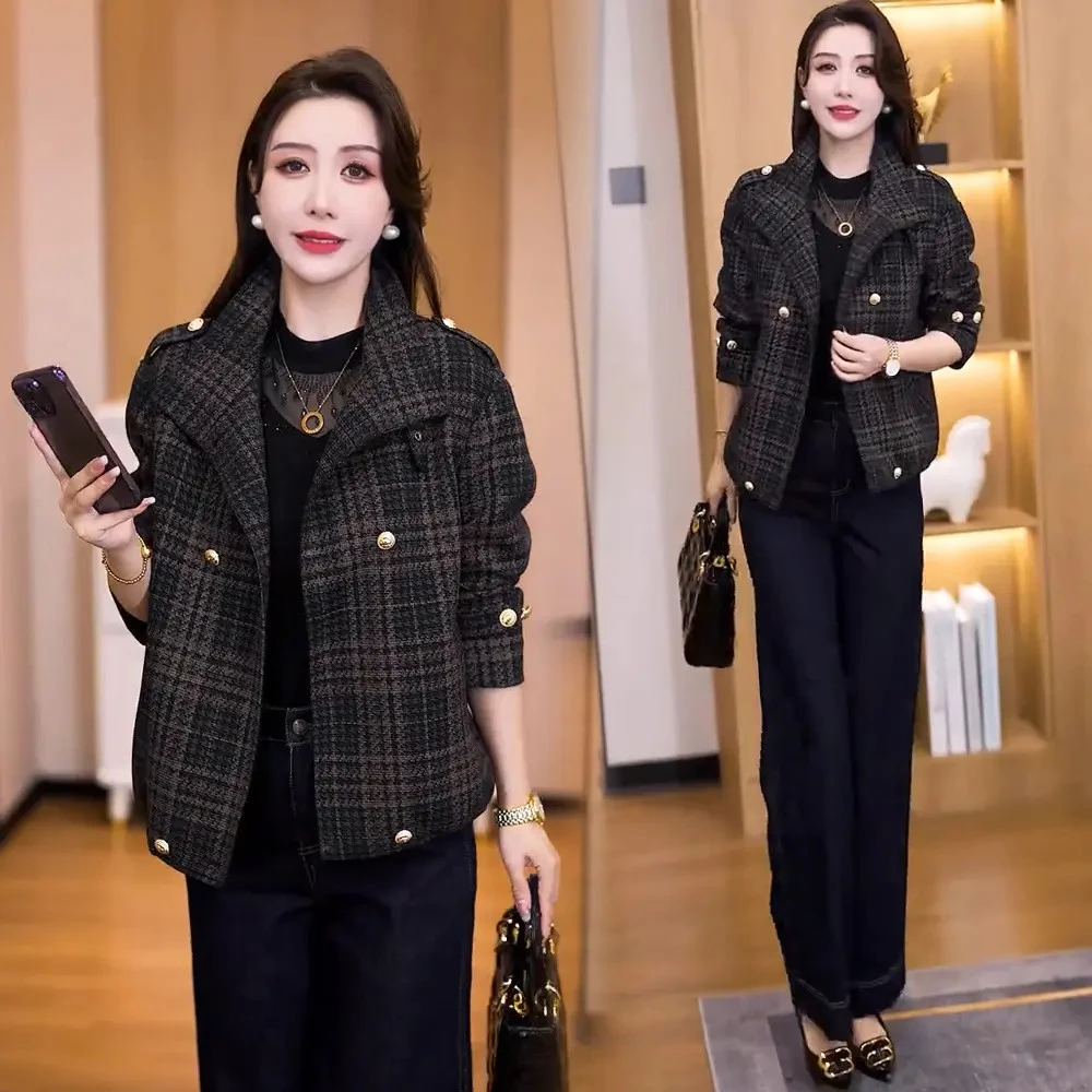 时尚格子短外套女2025年春秋季新款休闲百搭小香风减龄夹克上衣潮