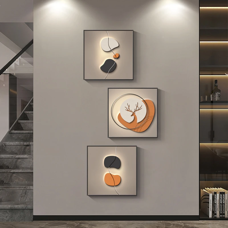 现代抽象简约入户玄关走廊餐厅三联正方形组合艺术玄关客厅挂画