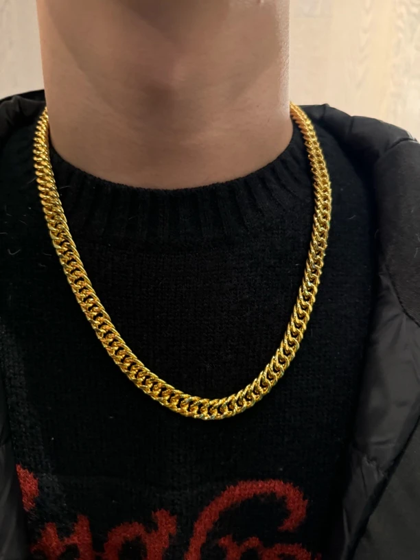 铜合金项链 男生锁链超粗男士时尚百搭复古金色古巴链素款个性