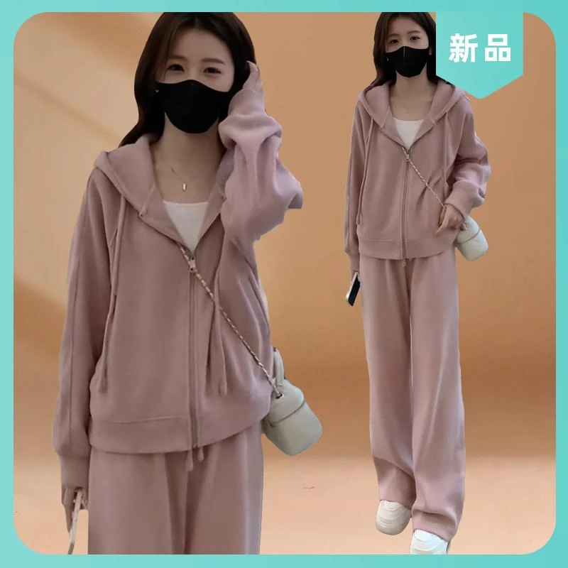 2026年春秋新款时尚慵懒风卫衣套装女韩系运动洋气连帽开衫两件套