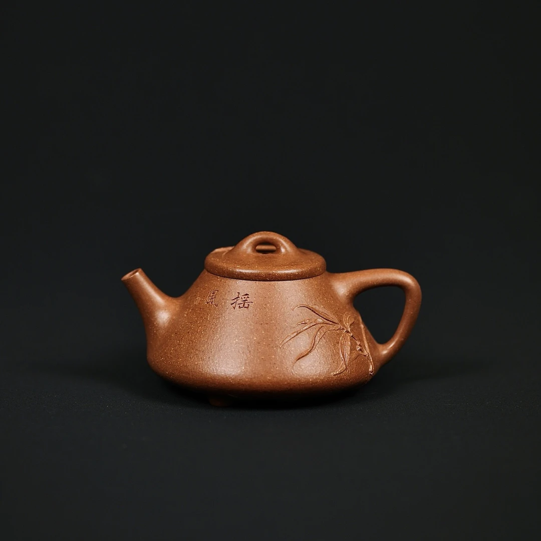 竹瓢·本色泥绘·全手工    小高货 容量180cc/本山葵黄段