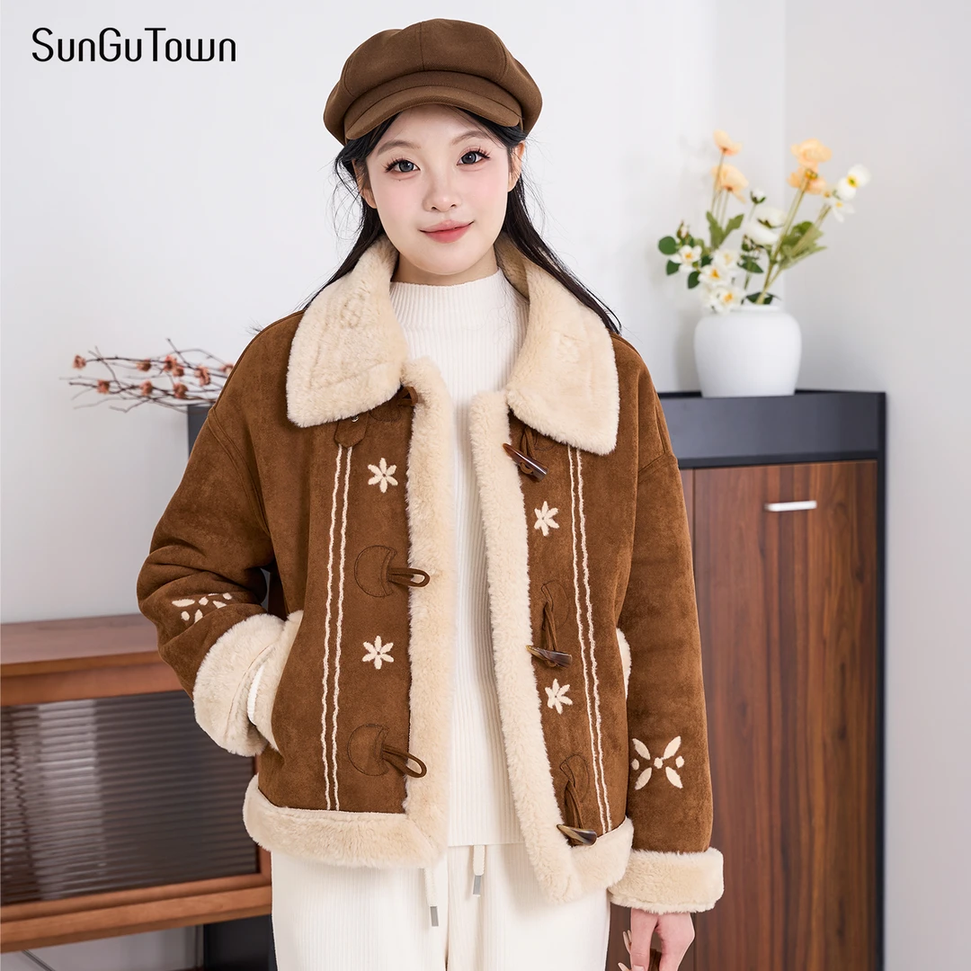 森谷小城冬日氛围感保暖软糯立领仿皮毛一体羊羔毛外套5DDY25925