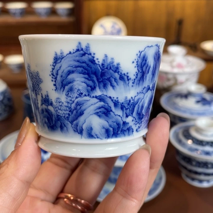 手工手绘山水容天杯