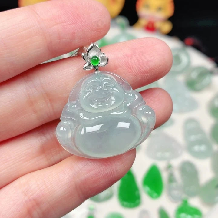 颈饰18K金镶嵌翡翠缅甸天然A货翡翠