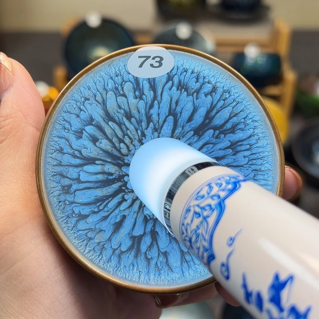 茶盏百花釉滴漱口手工