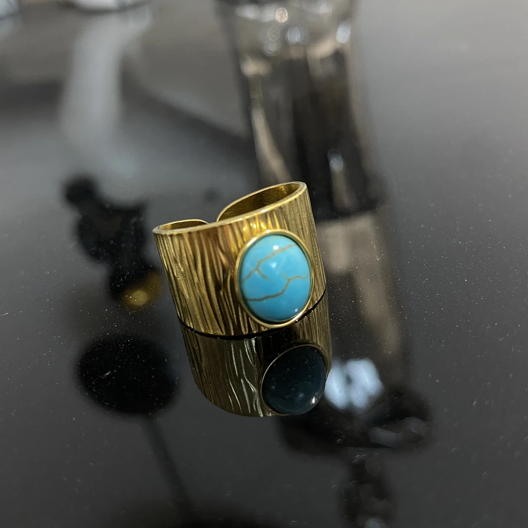 钛钢戒指 复古宽口蓝色戒指AL413-9