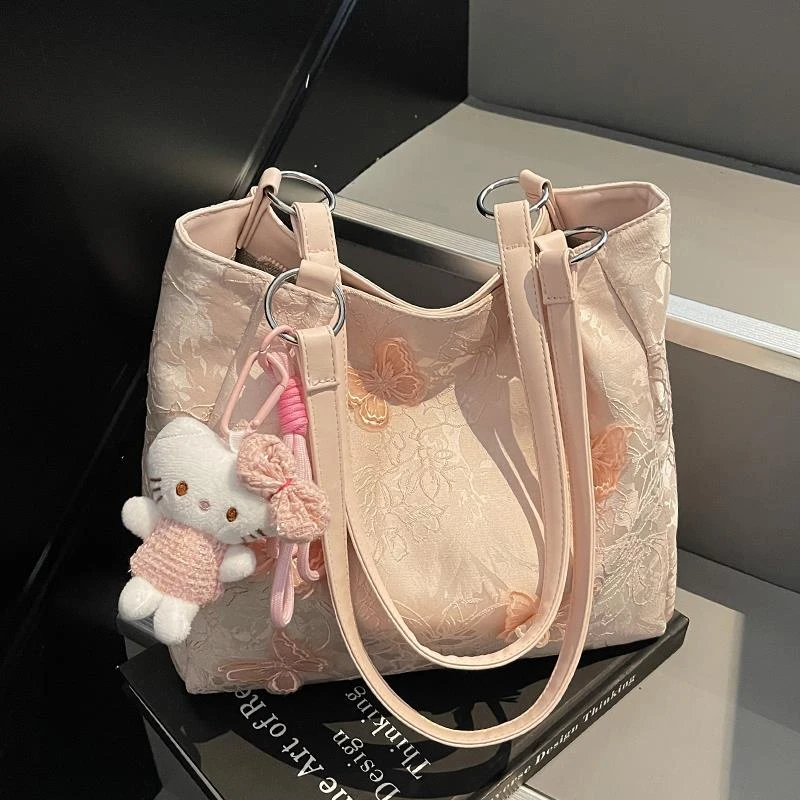 甜美温柔少女蝴蝶单肩包2025新款大容量通勤女包大学生上课托特包